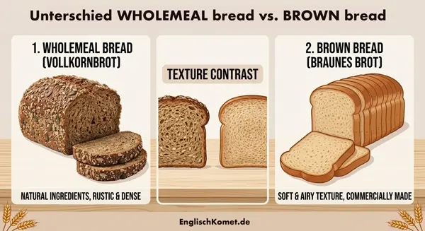 Brot auf Englisch: Alle Brotarten, Brötchen und Backwaren 3 brot unterschied wholemeal vs brown bread