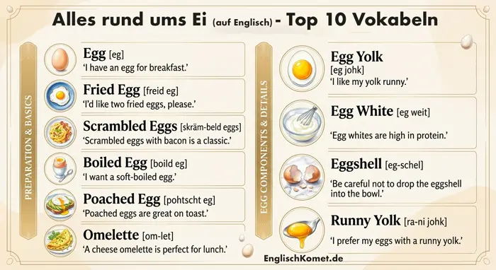 Eier auf Englisch: Von Sunny Side Up bis Scrambled (70+ Begriffe) 2 eier auf englisch overview