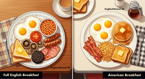 Eier auf Englisch: Von Sunny Side Up bis Scrambled (70+ Begriffe) 5 Unterschied Full Englisch Breakfast und American Breakfast - Eier auf Englisch