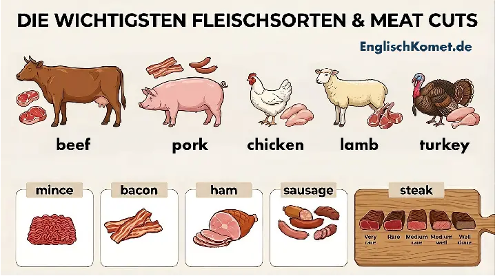 Fleisch auf Englisch - Fleischsorten und Meat Cuts