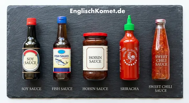 Asiatische Soßen auf Englisch: Sojasauce, Fischsauce, Hoisin, Sriracha und Sweet Chili Sauce im Überblick