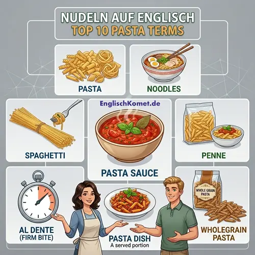 Nudeln auf Englisch: Wörter und Wissen für Pasta-Liebhaber 2 Übersicht Vokabeln - pasta, noodles, al dente, pasta sauce, etc. - Nudeln auf Englisch