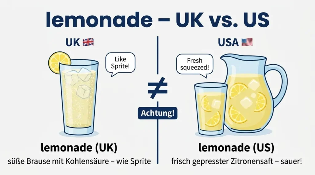 UK vs. US lemonade auf Englisch – Vergleich: britische Limonade (wie Sprite) vs. amerikanische Limonade (frisch gepresst)