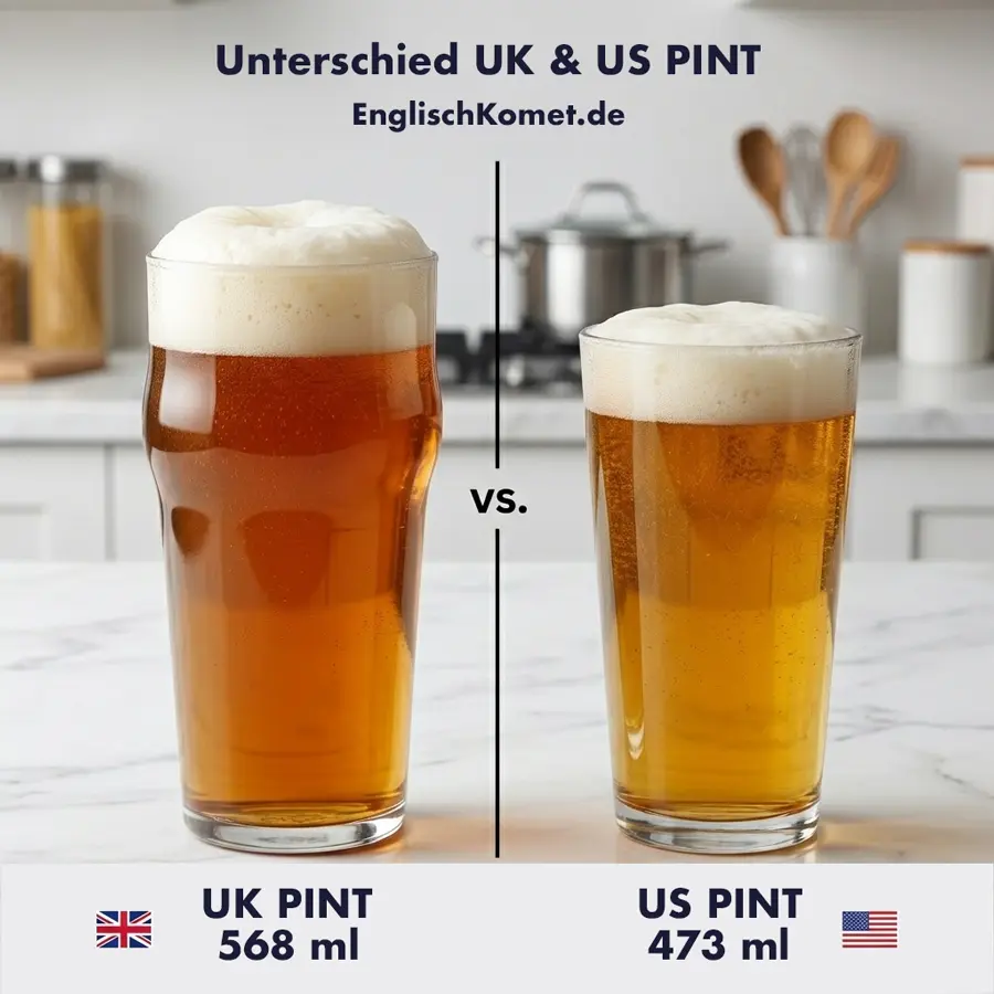 Englische Maßeinheiten beim Kochen und Backen + Umrechnungstool 3 Vergleich britisches Pint 568 ml und amerikanisches Pint 473 ml beim Kochen auf Englisch
