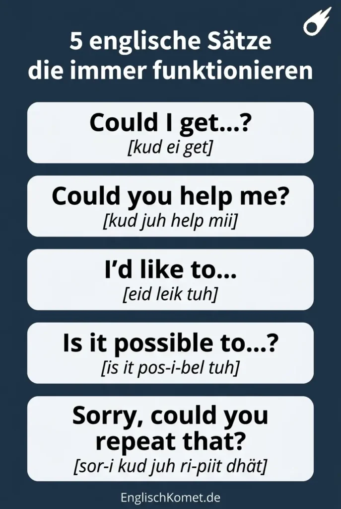 Englisch auf Reisen: 77 Sätze die wirklich funktionieren, mit Aussprache 2 5 englische Joker-Formeln die immer funktionieren – Übersicht mit Aussprache